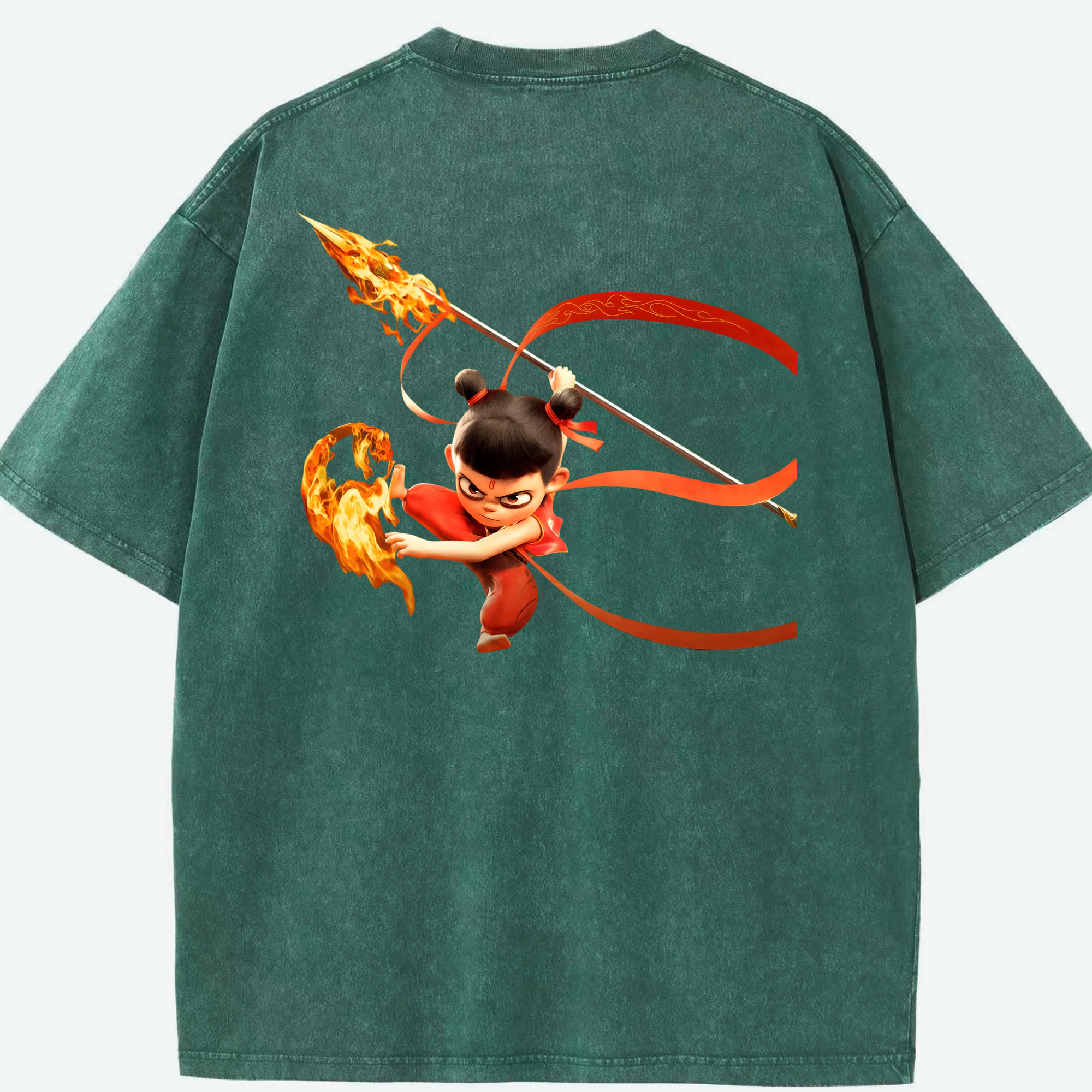 （画像用） Ne Zha 2 ナタ 魔童の大暴れ 綿100% ヴィンテージ風 半袖Tシャツ（背面プリント）